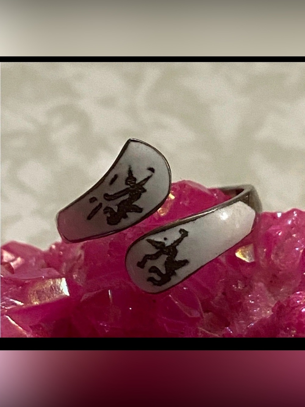 Vintage Sterling Silver White Enamel Siam Ring #7790